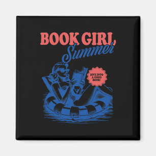 Girl Reading Book Summer Funny Beach Vacation For Magnet