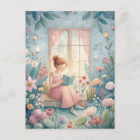 Girl Reading Book Sunlit Window