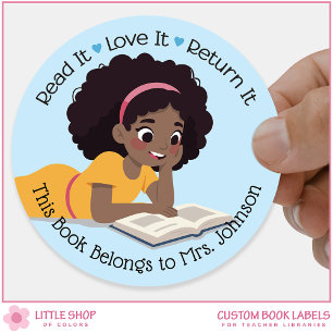Girl Reading Book Teacher Classroom Library Labels