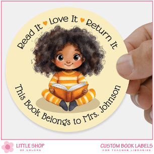 Girl Reading Book Teacher Classroom Library Labels