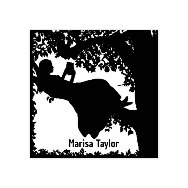 Girl Reading in Tree Silhouette  Rubber Stamp (Imprint)