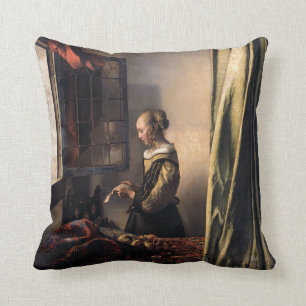 Girl Reading Letter at Open Window by Vermeer Cushion