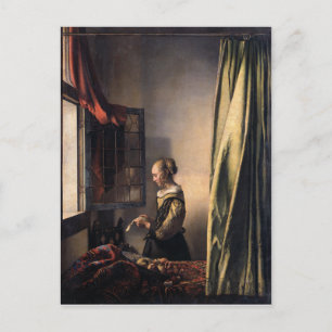 Girl Reading Letter at Open Window by Vermeer Postcard