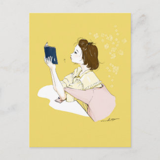 Girl Reading Watercolor Illustration Postcard