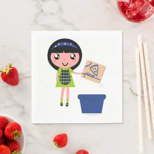 Girl Recycling Pizza Box Fun Eco-Friendly  Napkin