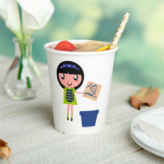 Girl Recycling Pizza Box Fun Eco-Friendly  Paper Cups (Creator Uploaded)