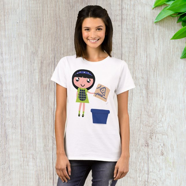 Girl Recycling Pizza Box Fun Eco-Friendly  T-Shirt (Creator Uploaded)
