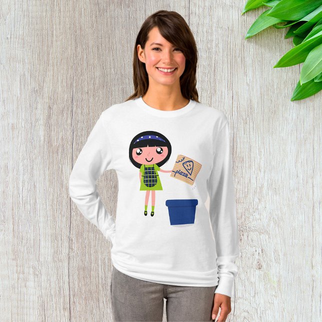 Girl Recycling Pizza Box Fun Eco-Friendly  T-Shirt (Creator Uploaded)