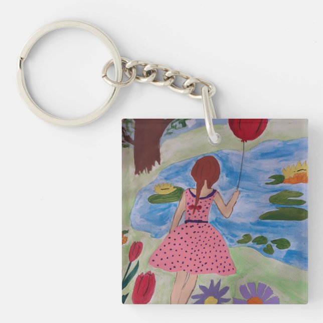Girl Red Balloon Key Ring (Front)