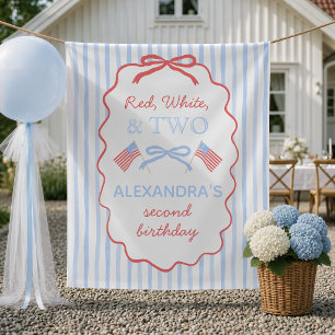 Girl Red White and Two 2nd Birthday Banner Tapestry
