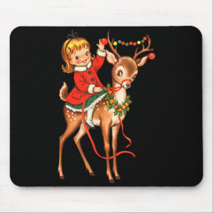 Girl Reindeer Retro 1950s Vintage Christmas Women  Mouse Pad