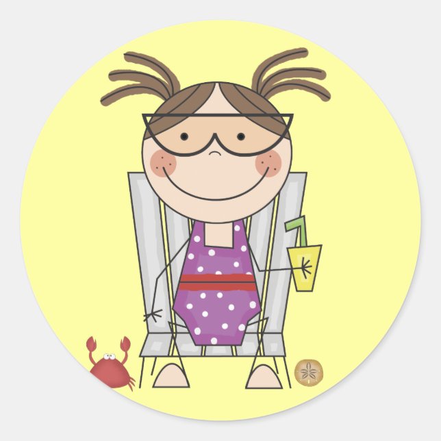 Girl Relaxing at Beach Tshirts and Gifts Classic Round Sticker (Front)