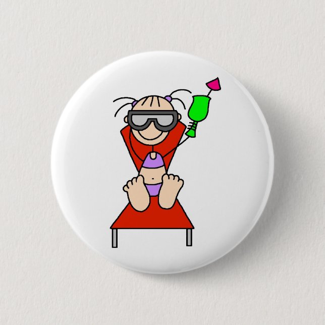 Girl Relaxing With Drink Button (Front)
