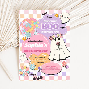 Girl Retro Groovy Little Boo Birthday Party Invitation