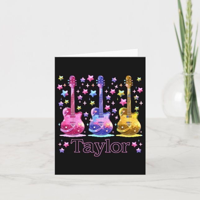 Girl Retro Taylor First Name Personalised Groovy 8 Card (Front)