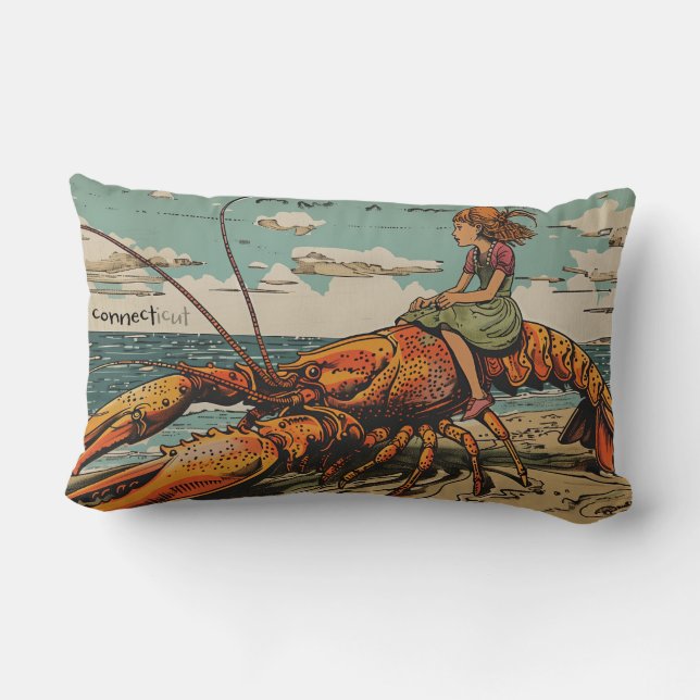 Girl Rides Lobster Throw Pillow (Back)