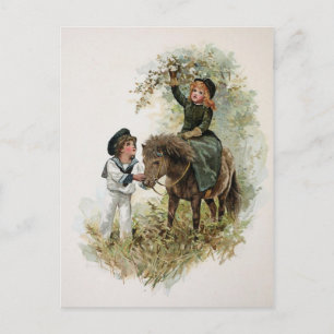 Girl Rides Shetland Pony Vintage Postcard