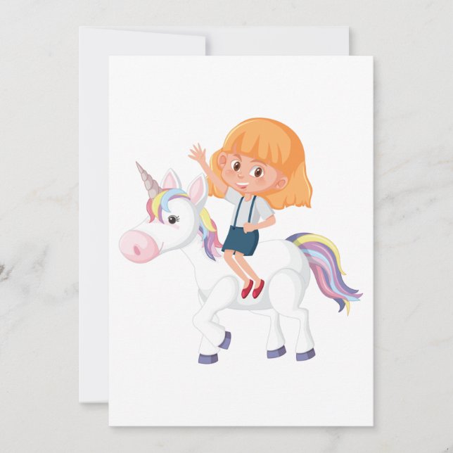 Girl Riding A Unicorn Invitation (Front)