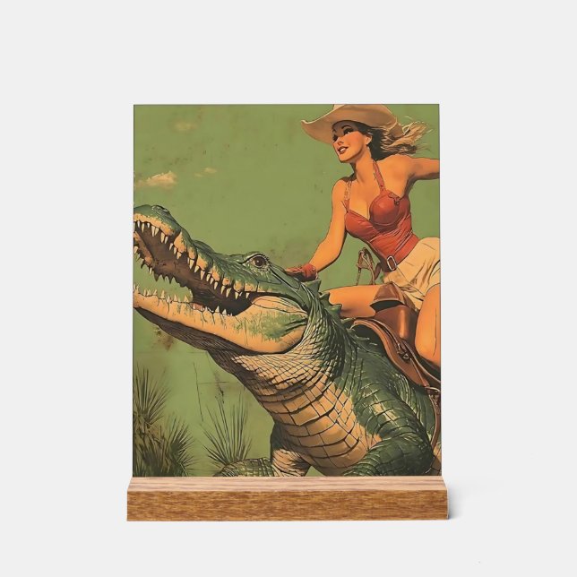 girl Riding Alligator  Acrylic Sign (Front)