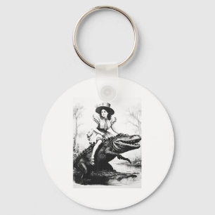 Girl Riding Alligator _ Weird Funny Florida Crocod Key Ring