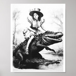 Girl Riding Alligator _ Weird Funny Florida Crocod Poster