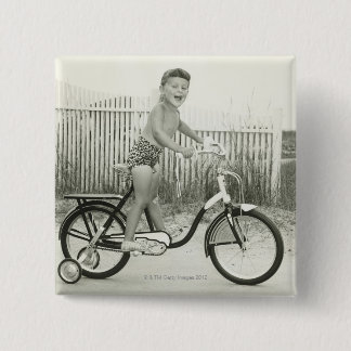 Girl Riding Bicycle 15 Cm Square Badge