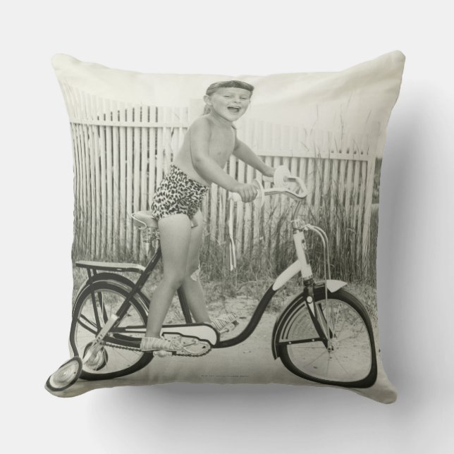 Girl Riding Bicycle Cushion (Front)