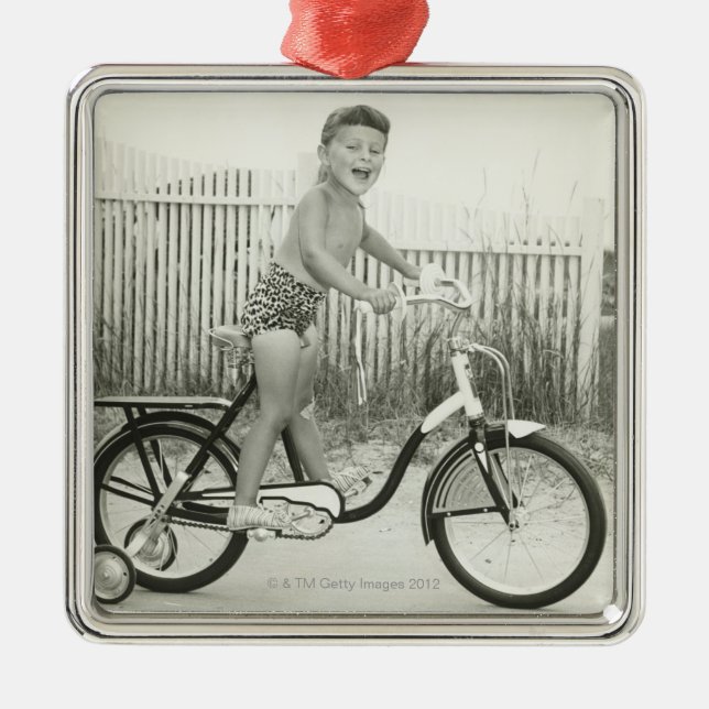Girl Riding Bicycle Metal Tree Decoration (Front)