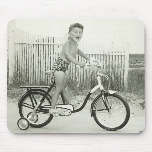 Girl Riding Bicycle Mouse Pad (Front)