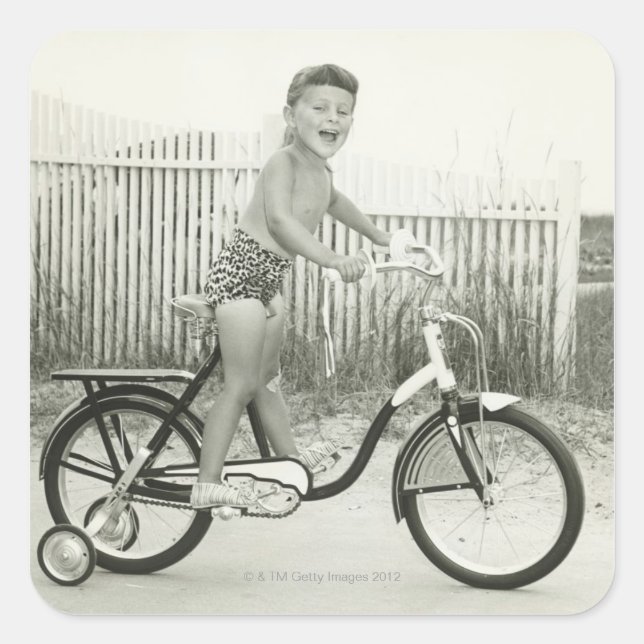 Girl Riding Bicycle Square Sticker (Front)