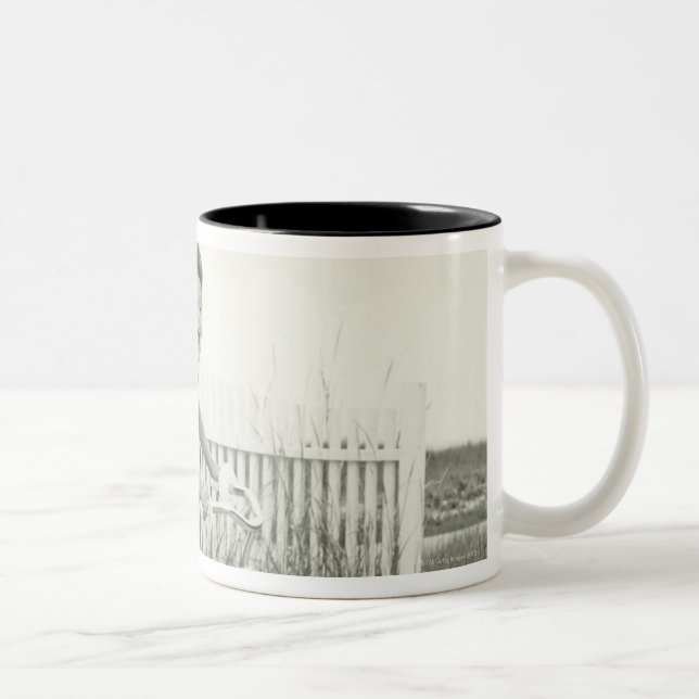 Girl Riding Bicycle Two-Tone Coffee Mug (Right)