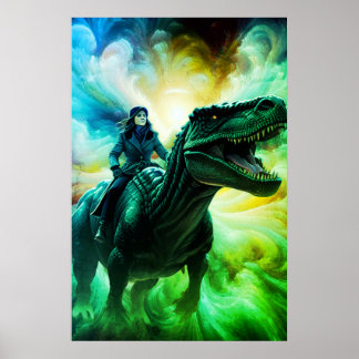 Girl Riding Dinosaur for Adults + Kid's Wall Room Poster