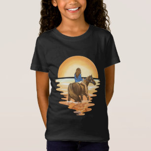 Girl riding horse in Sunset T-Shirt