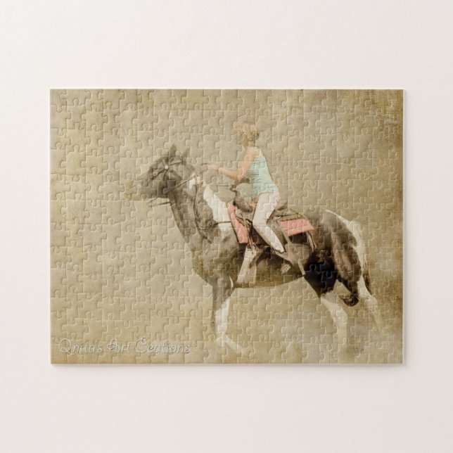Girl Riding Horse Jigsaw Puzzle (Horizontal)