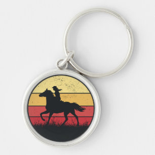 Girl Riding Horse Vintage Sunset Texas Cowgirl   Key Ring