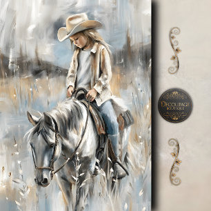 Girl Riding Horse Western Scene Decoupage Tissue Paper