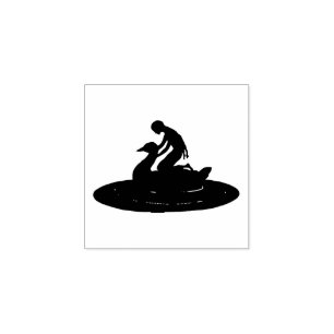 Girl Riding Swan Fairytale Fantasy Silhouette art Rubber Stamp