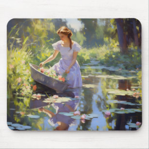 Girl River Impressionism Mouse Pad