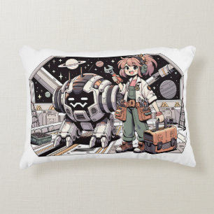 Girl robot mechanic tools repair decorative cushion