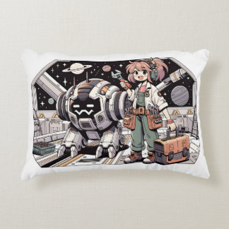 Girl robot mechanic tools repair decorative cushion