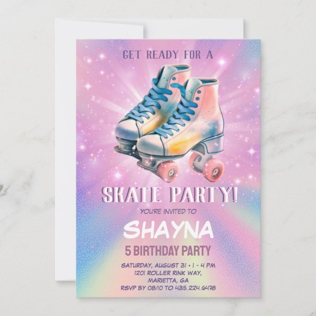  Girl Roller Skating Birthday Invitation (Front)