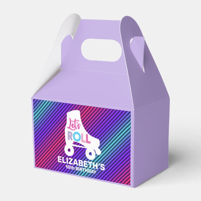 Girl Roller Skating Birthday Let's Roll Favour Box (Front Side)