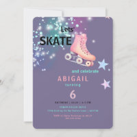 Girl Roller Skating Purple Neon Birthday Party