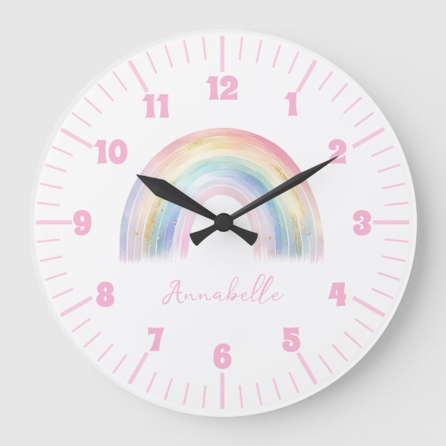 Girl Room Cute Boho Rainbow Large Clock (Front)