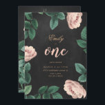 Girl Rose First Birthday Invitation Chalkboard<br><div class="desc">A watercolor design in pastel pink florals and black chalkboard. Shabby chic decor,  boho bohemian parties,  elegant script. Girl Watercolor Flowers First Birthday Invitation. one,  1,  first birthday. pink flowers on a chalkboard background.</div>