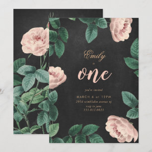 Girl Rose First Birthday Invitation Chalkboard