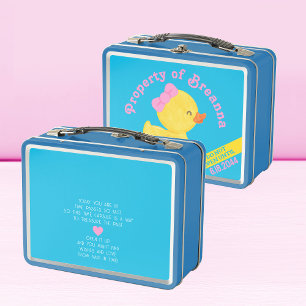 Girl Rubber Duck 1st Birthday Time Capsule Metal Lunch Box