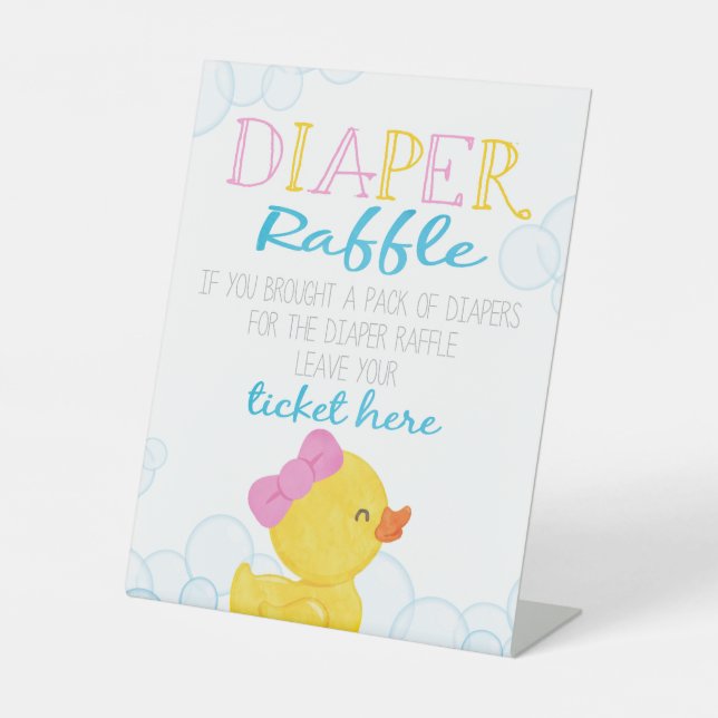 Girl Rubber Duck DIaper Raffle Baby Shower Pedestal Sign (Front)