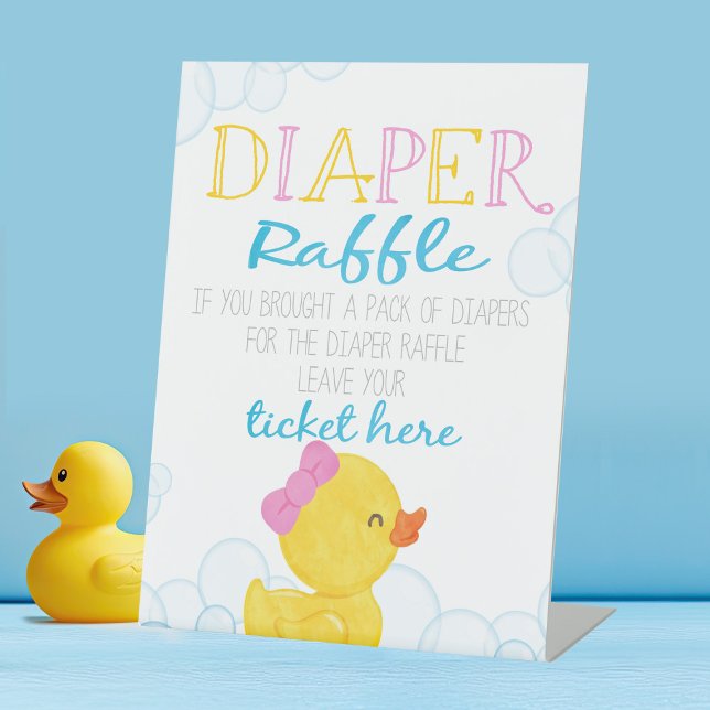Girl Rubber Duck DIaper Raffle Baby Shower Pedestal Sign (Girl Rubber Duck Baby Shower Diaper Raffle Game Table Pedestal Sign)