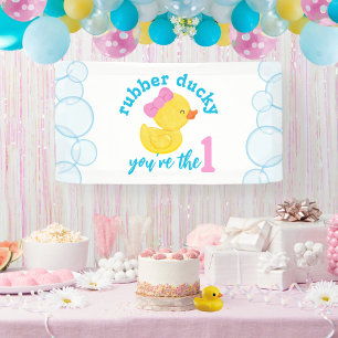 Girl Rubber Ducky 1st Birthday Party Banner